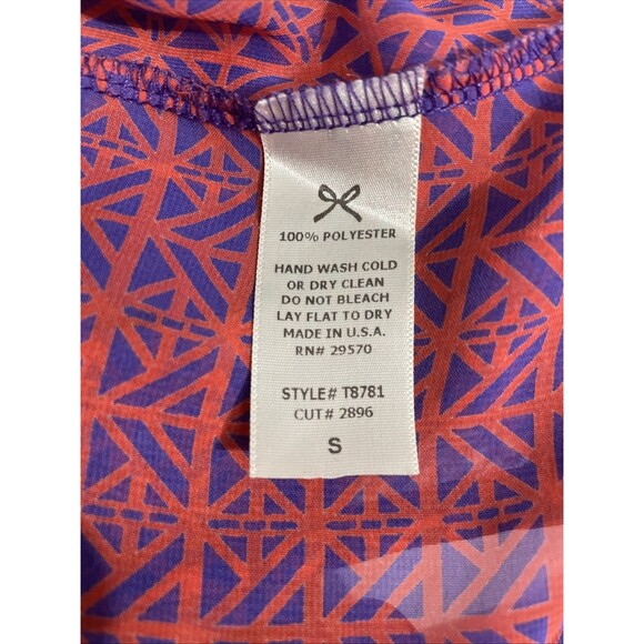 Everly Sheer Sleeveless Blouse S Purple Orange Geometric Print  Lightweight Top - Picture 6 of 8